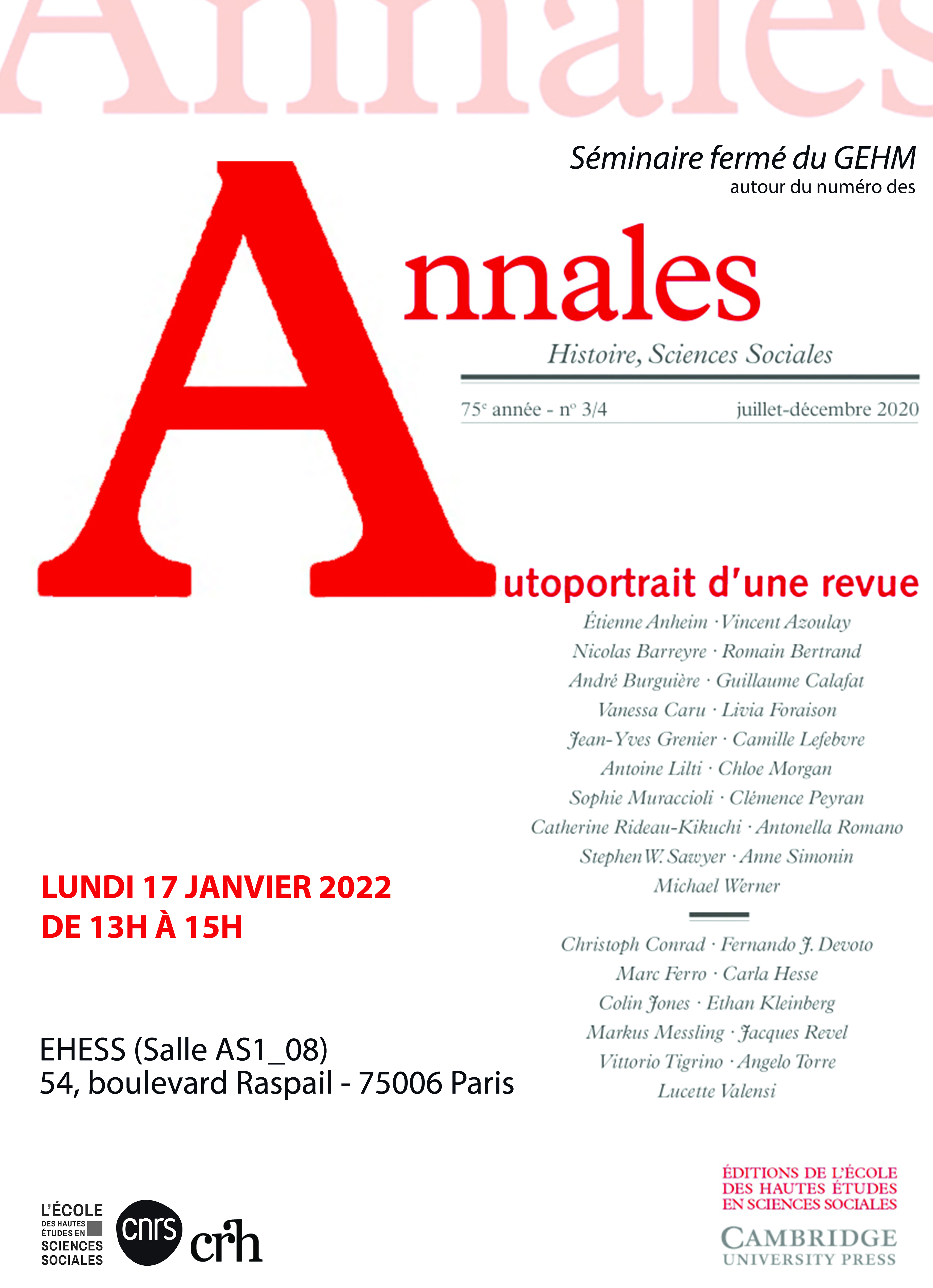 Autour du numéro des Annales. Histoire, Sciences Sociales, « Autoportrait d’une revue »